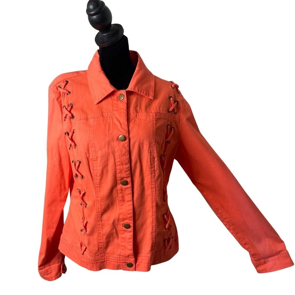 Lace Up Grommet Jacket Womens L Orange‎ Festival Y2K Biker Western Statement